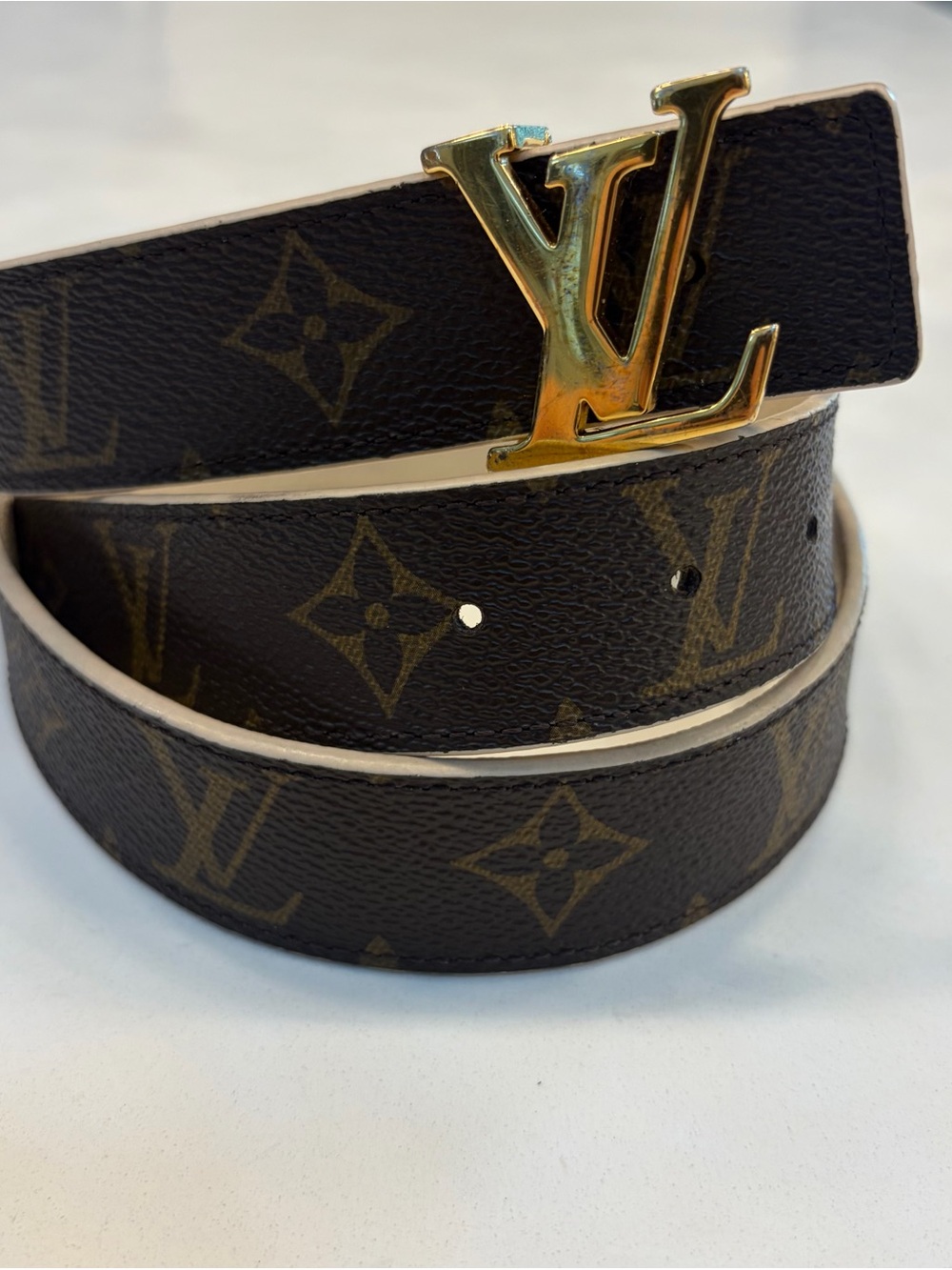 Louis Vuitton Brown Monogram Canvas Belt with Gold LV Buckle